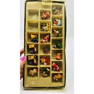 17 VTG Miniature Wooden Hand Painted Karen Carson Creations Christmas Ornaments